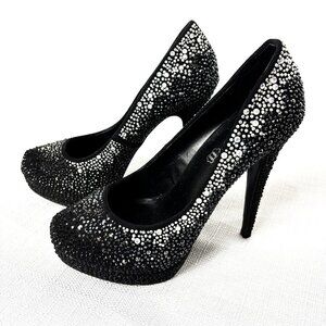 ALDO Black Silver Rhinestone 5” Stiletto closed  Toe Platform Pumps Size 8.5